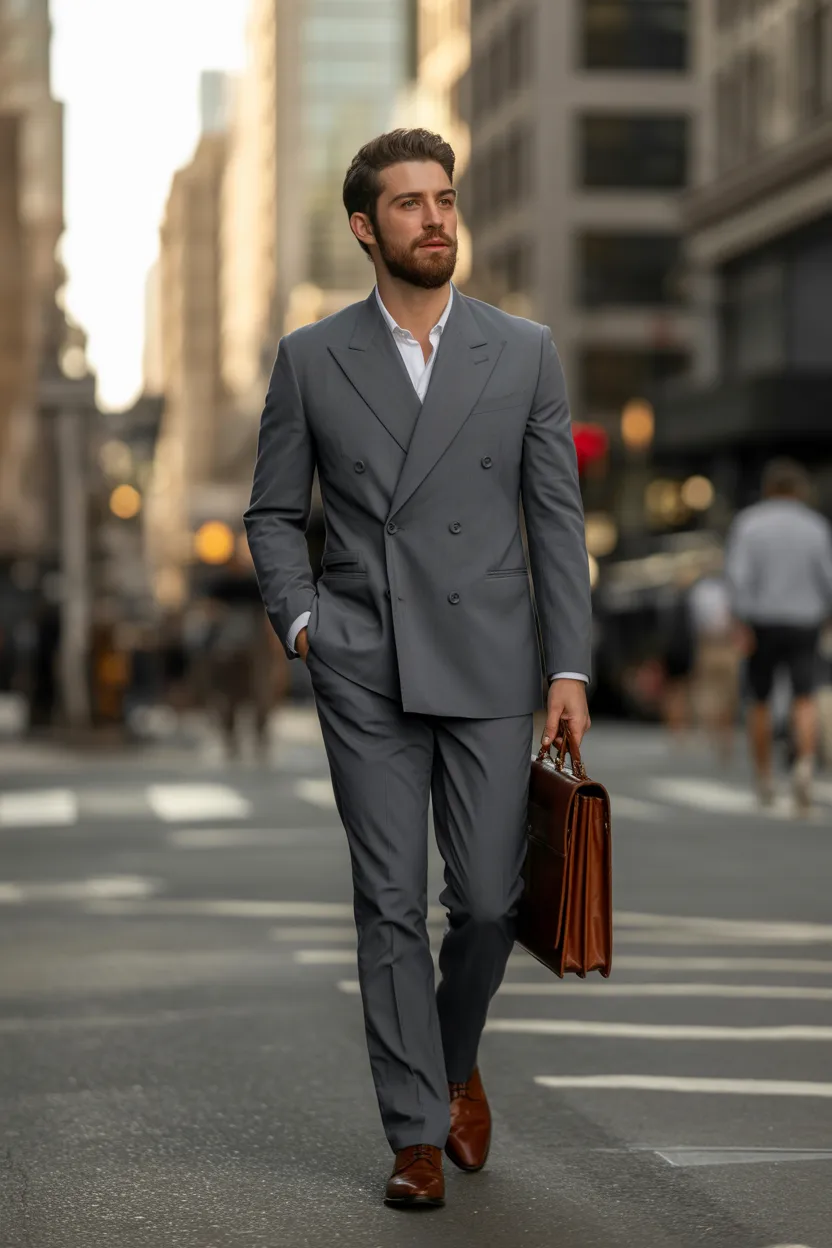 man in suit with bag
