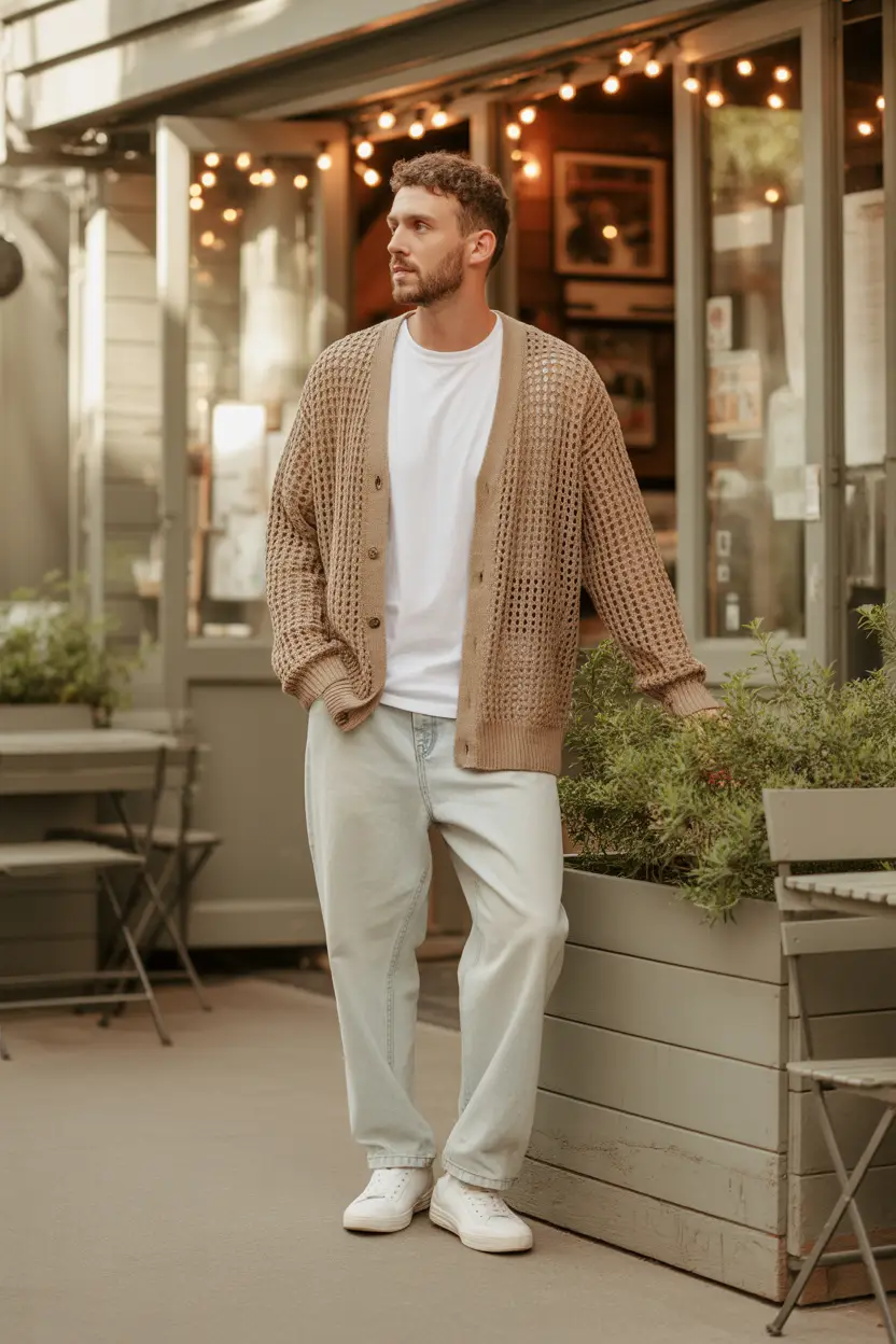 13. Cardigan and Baggy Jeans for a Soft Boyfriend Style