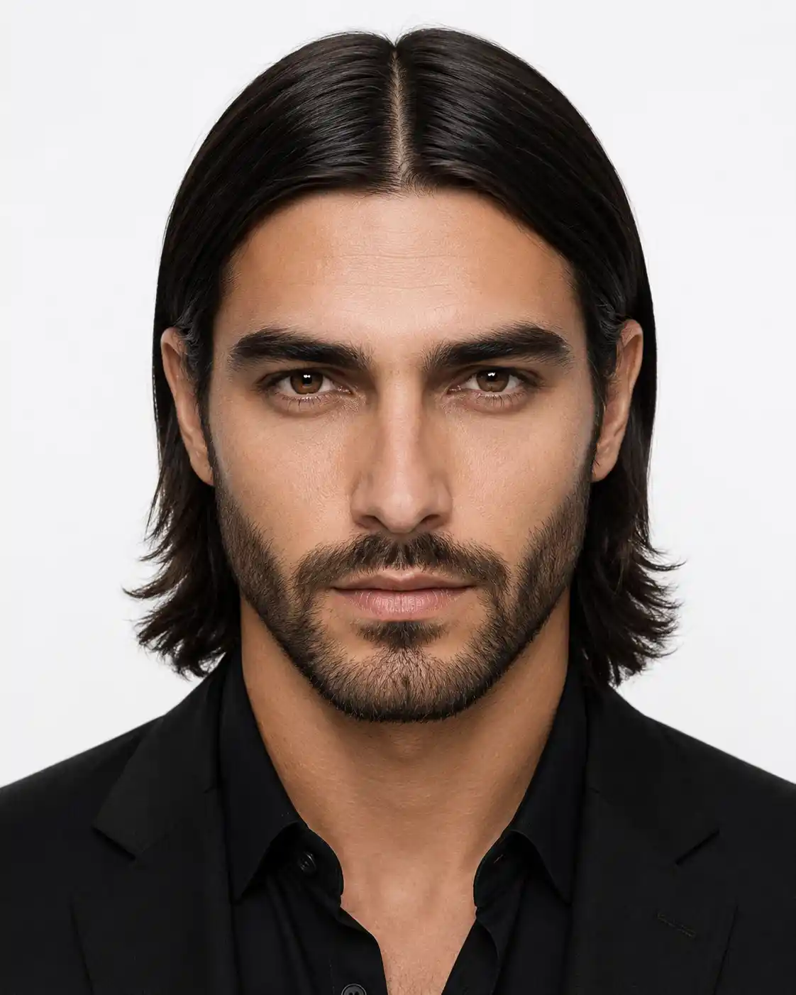 Center-Parted Flow + Beard Fade