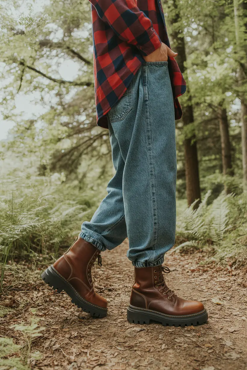 18. Combat Boots and Baggy Jeans for a Rugged Outdoor Look