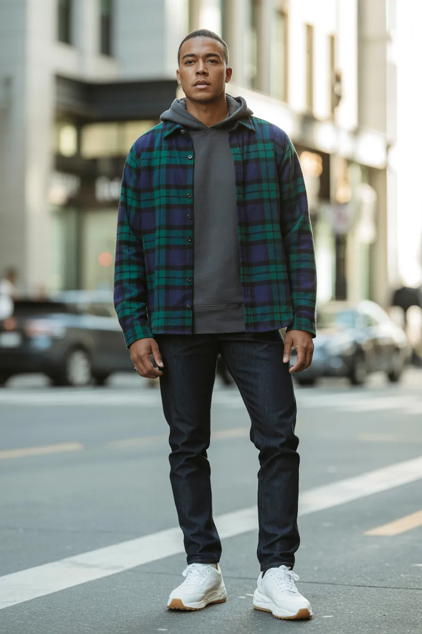 Flannel Over Hoodie Outfit