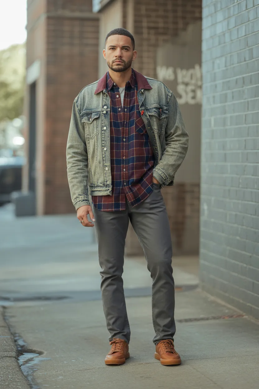 Flannel Under Denim Jacket