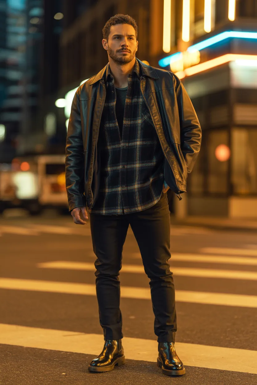 Flannel Under Leather Jacket