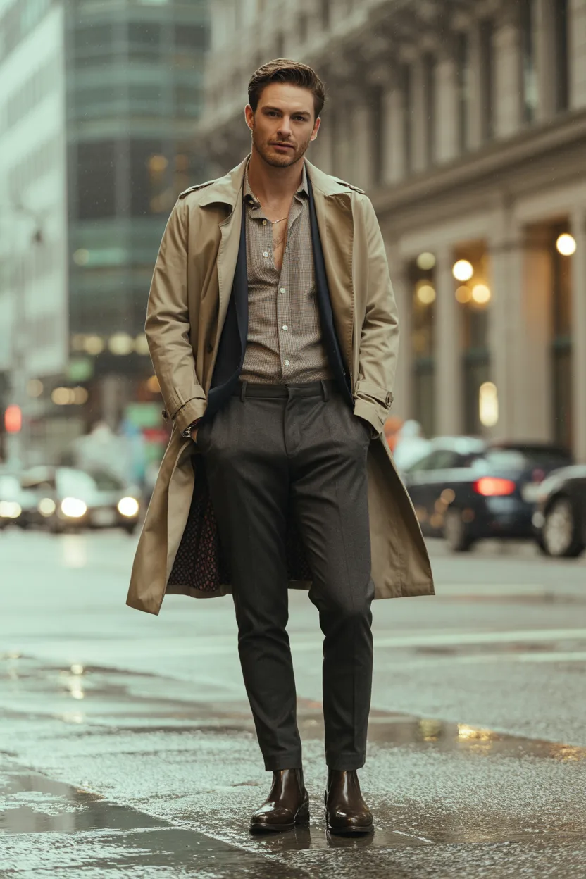 Flannel Under Trench Coat