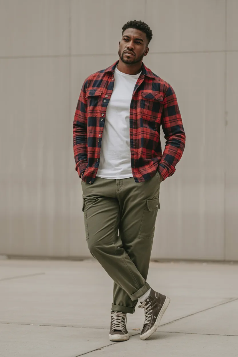 Flannel With Cargo Pants Outfit