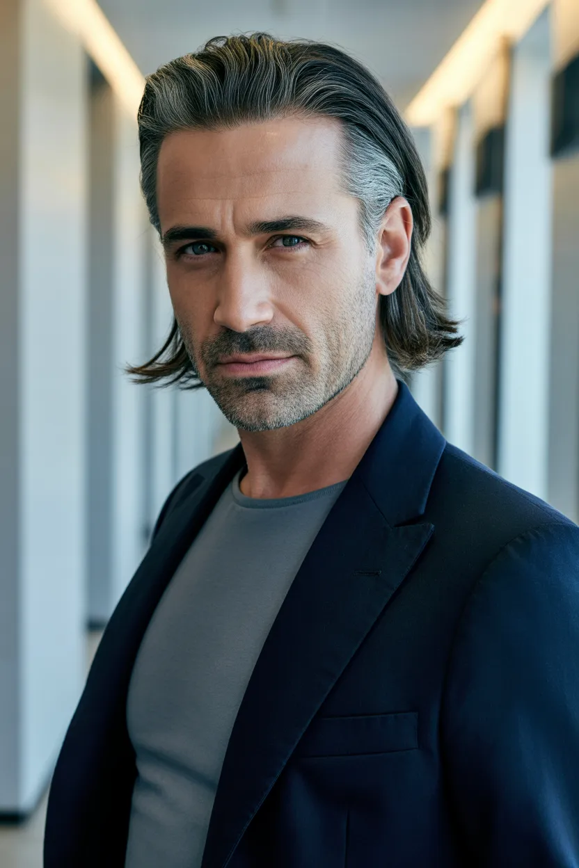 Long Brushed-Back Hairstyle