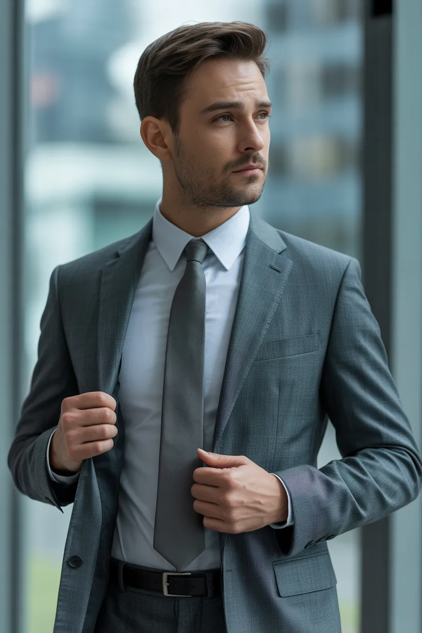 serious man in gray suit