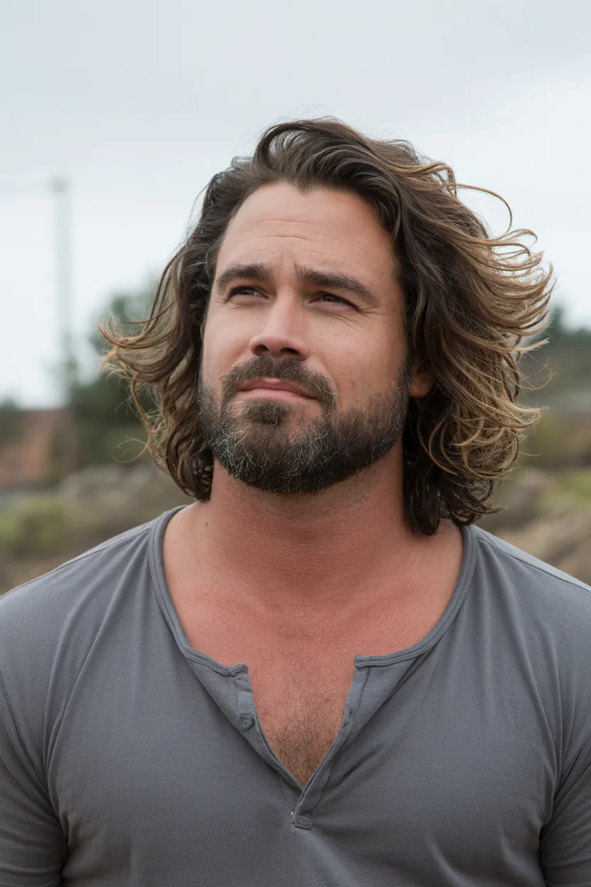 Shoulder-Length Flow + Full Beard (Trimmed)