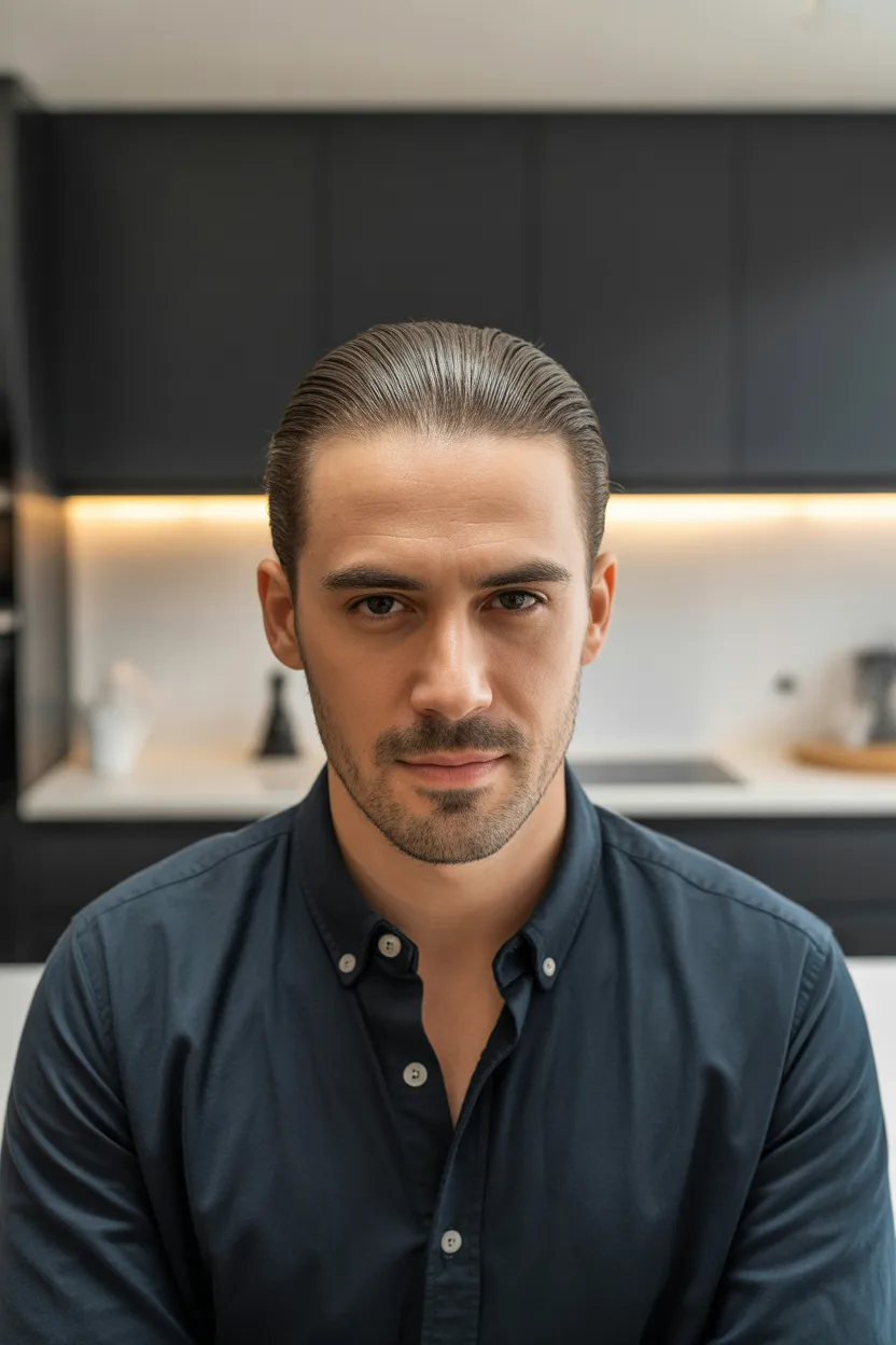 Slick Back Man Haircut Straight Hair