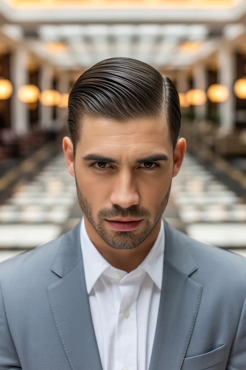 Straight Hairstyle For Men With Side Part