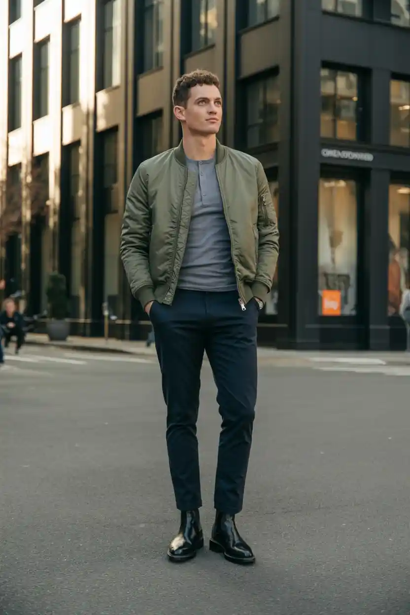 The Bomber Jacket + Henley + Slim Trousers