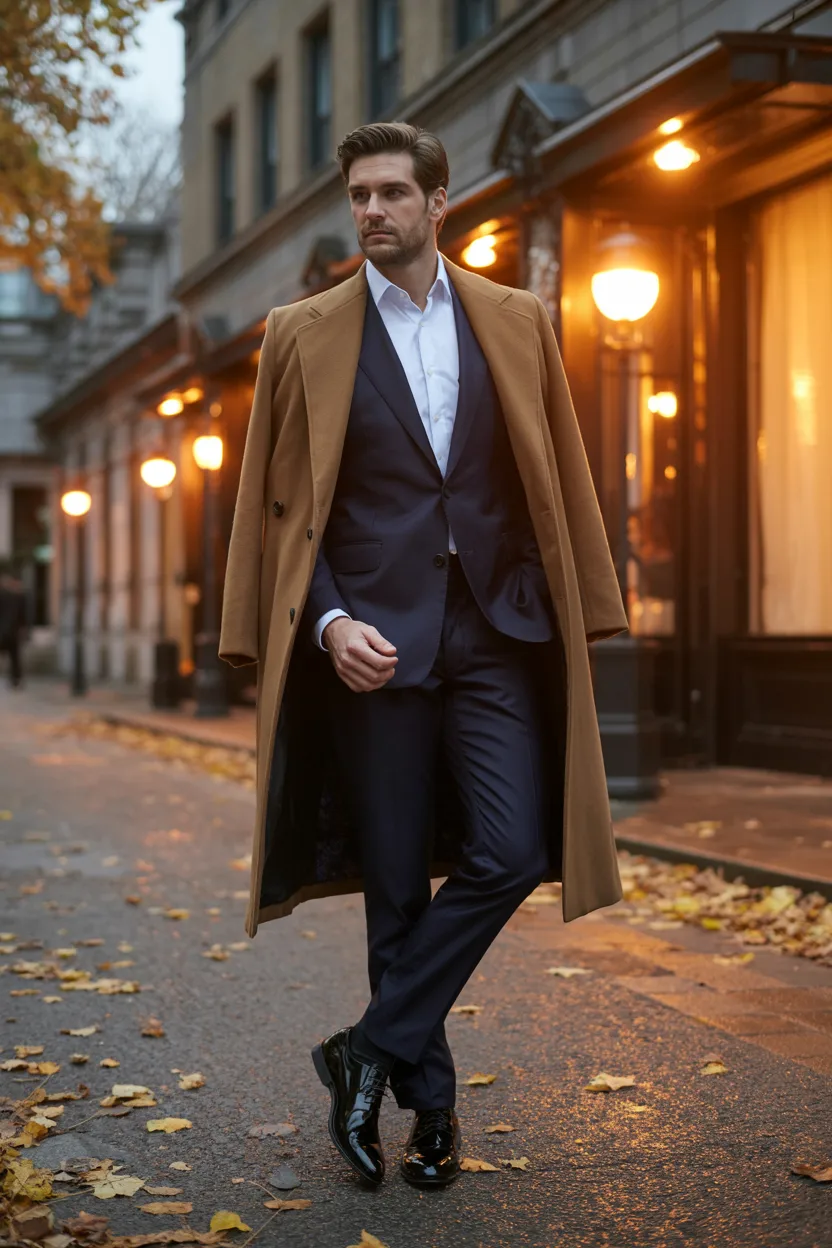 The Camel Overcoat Over Black