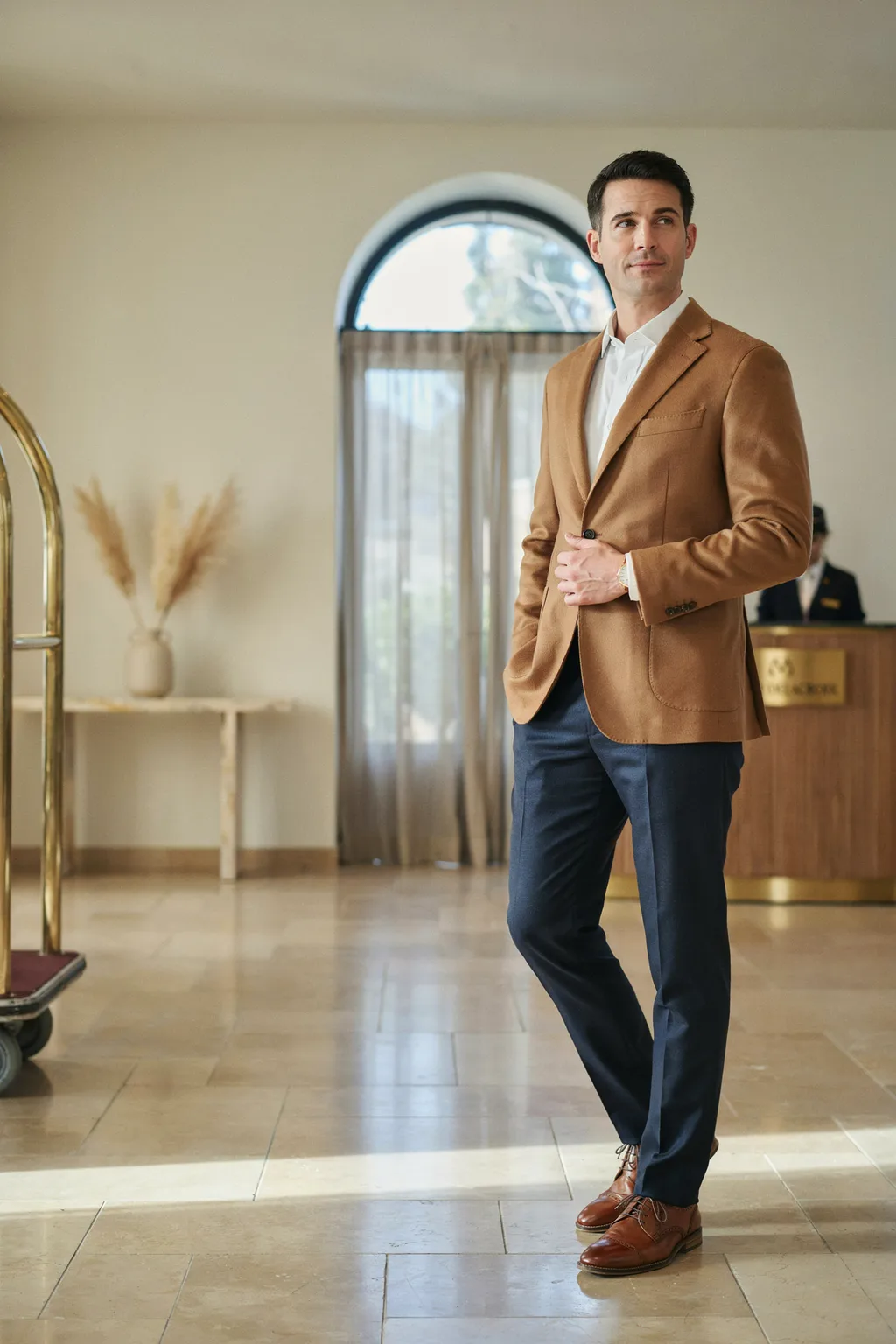 The Camel Sport Coat + Navy Trousers + White Shirt