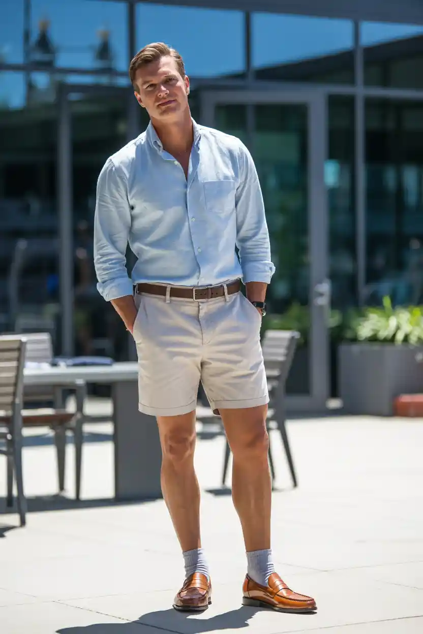 20. The Chambray + Lightweight Chino Shorts + Loafers (Summer Only)