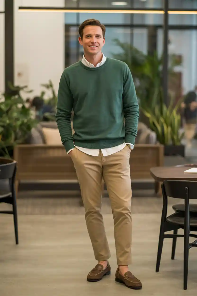 The Crewneck + Oxford + Chinos + Penny Loafers