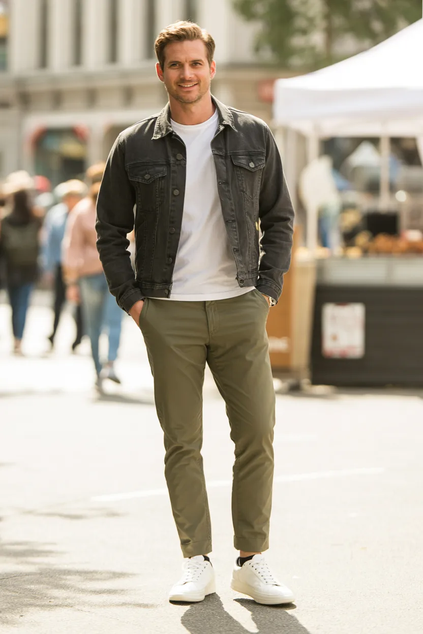 The Dark Denim Jacket Swap (For Ultra-Casual)