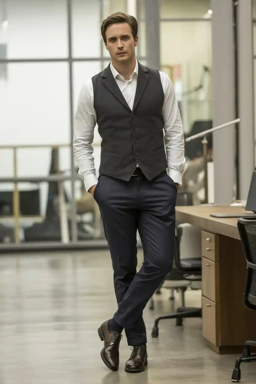The Lightweight Vest + Dress Shirt + Slim Pants