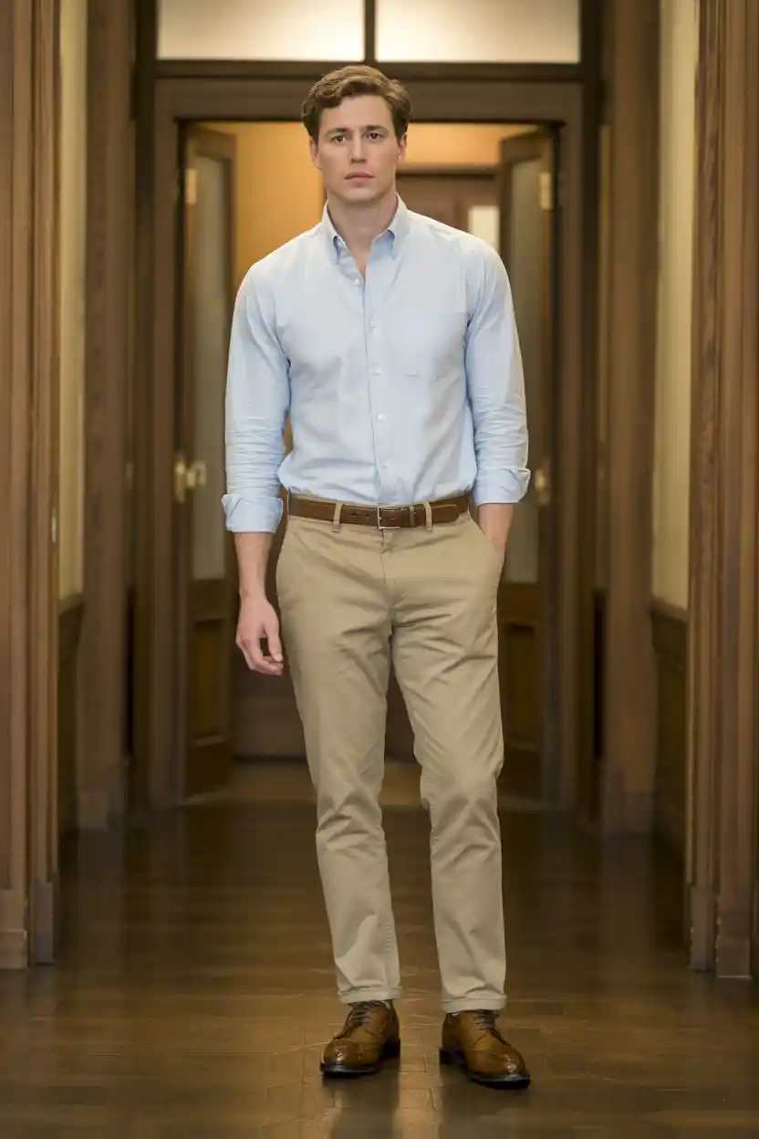 The Oxford Shirt + Khaki Chinos + Brogues