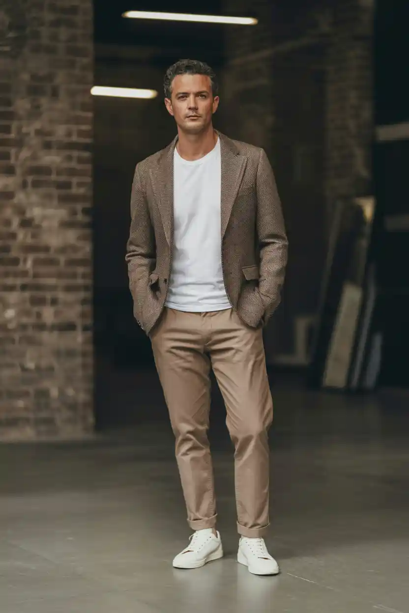 The Textured Blazer + White Tee + Clean Chinos