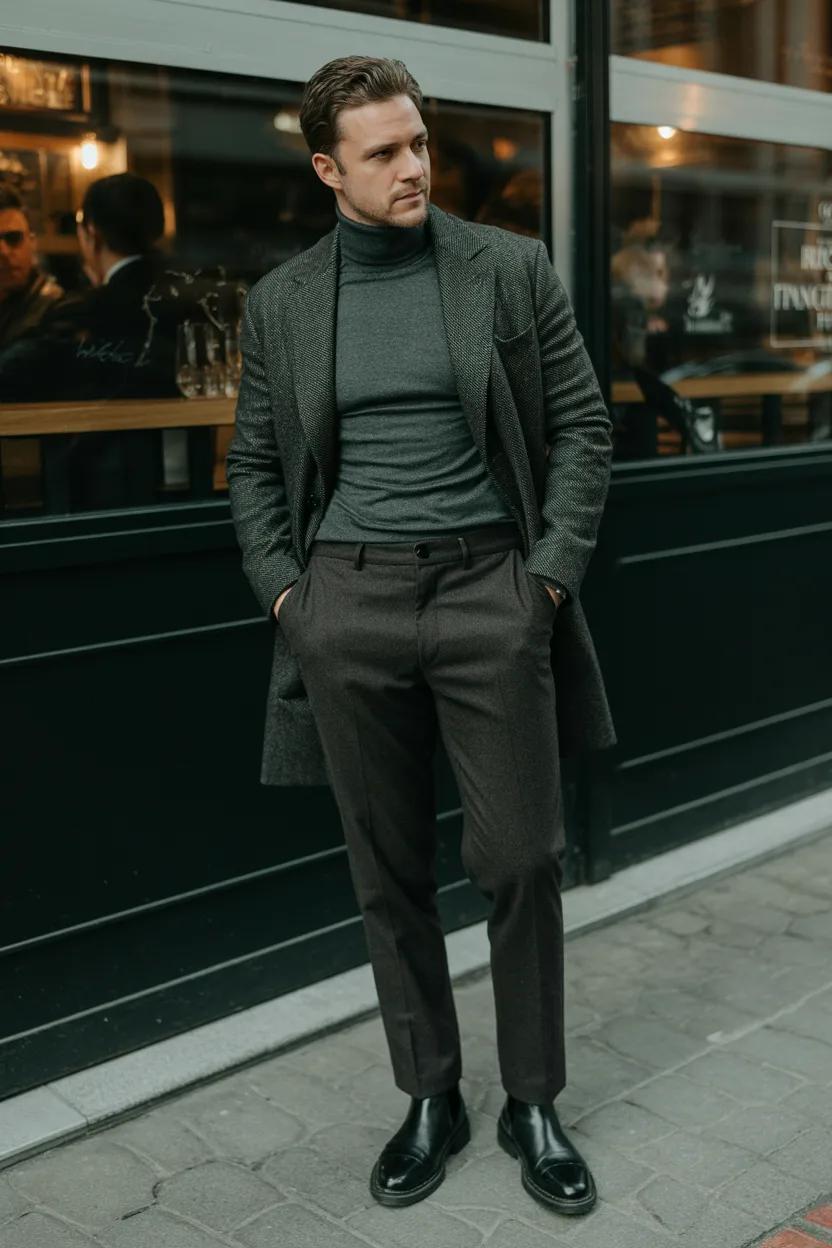 The Wool Sport Coat + Fine-Knit Turtleneck