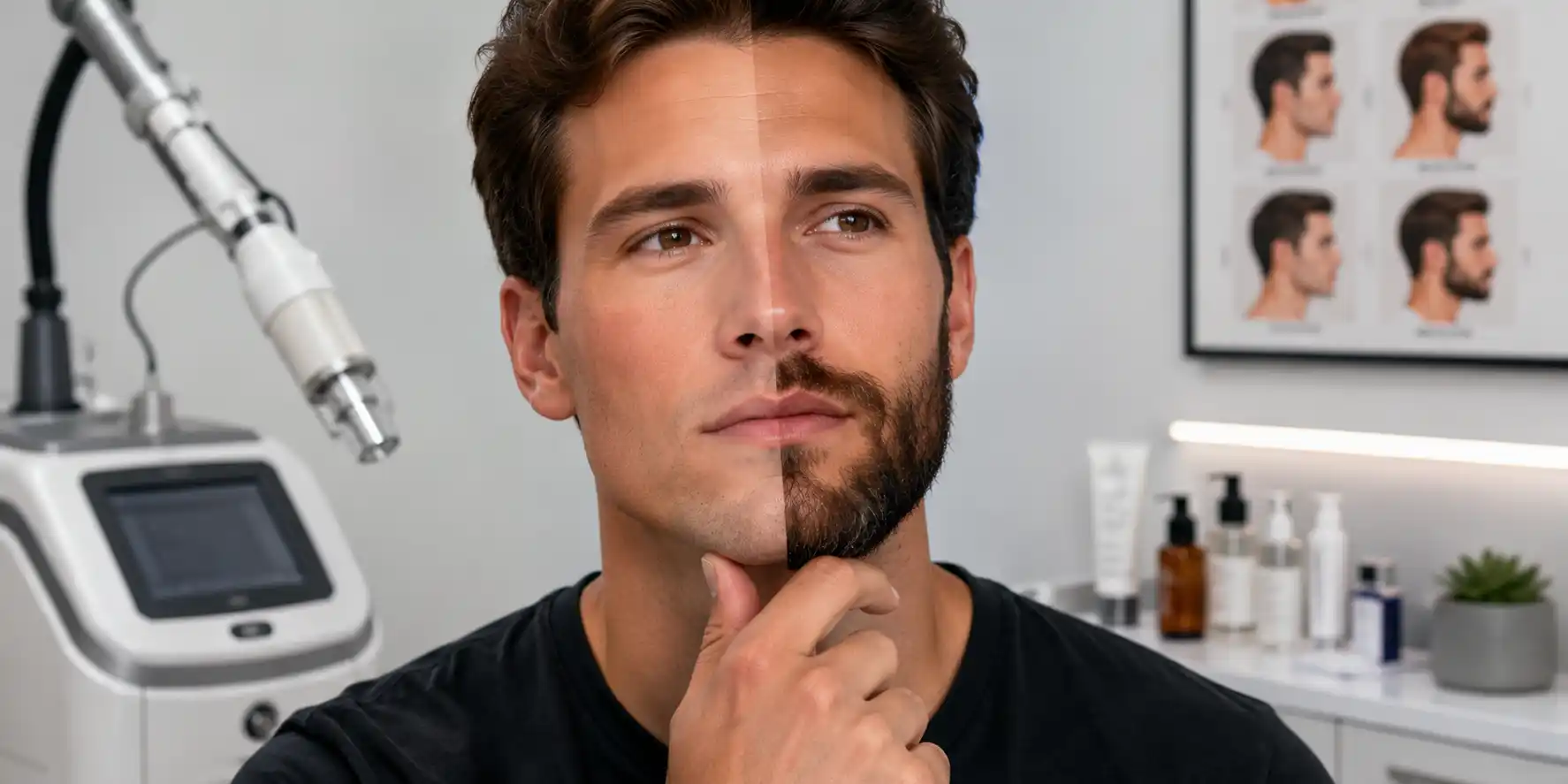 men lasering off beard